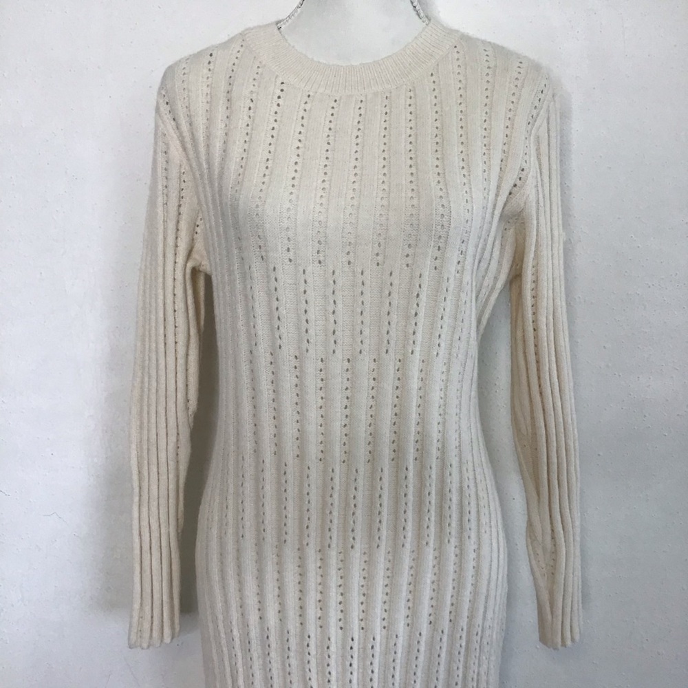 NWT- Petal & Pup Women Elegant Warm Ivory Ribbed Knit Crochet Sweater Dress L - Picture 3 of 12